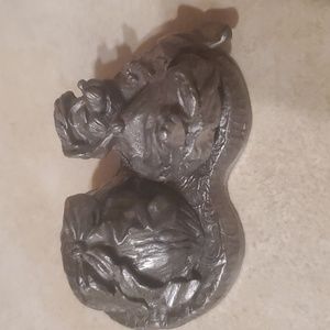 Vintage 1987 Pewter Sleeping Dog Walnut Shell Sculpture